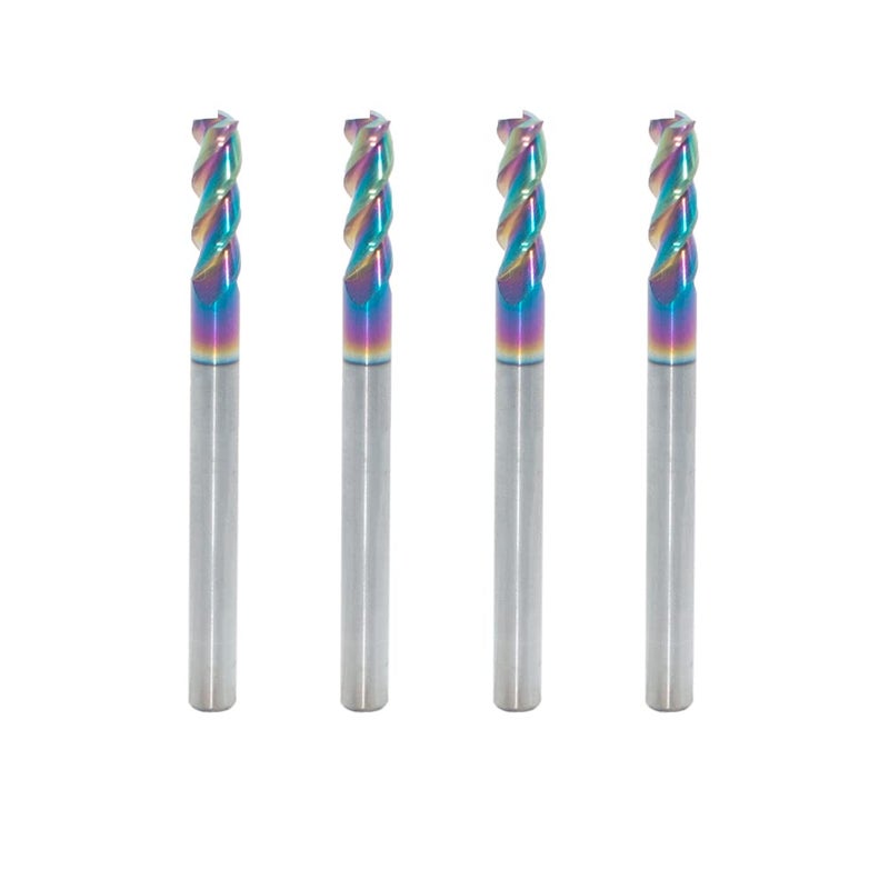 JIANXING Carbide Square End Mill for Aluminum, Copper Alloy, Plastic, 1/8" End Mill Bits, 3 Flute HRC 55 Deg DLC Coating, CNC Router Bits (4 Pieces) - Image 1